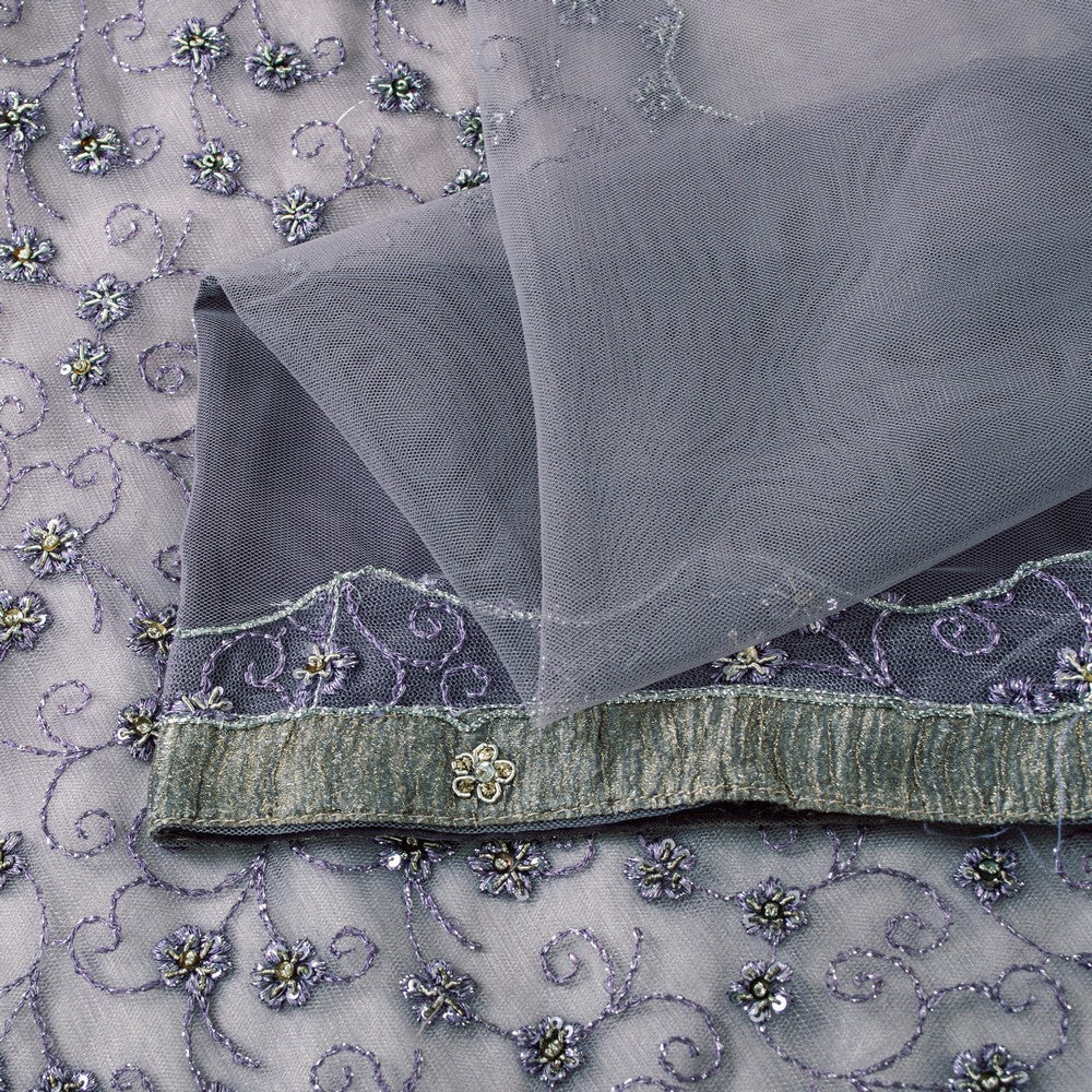 Sanskriti Vintage Lavender Net Saree Hand Embroidered Zardozi Sari 5+YD Fabric