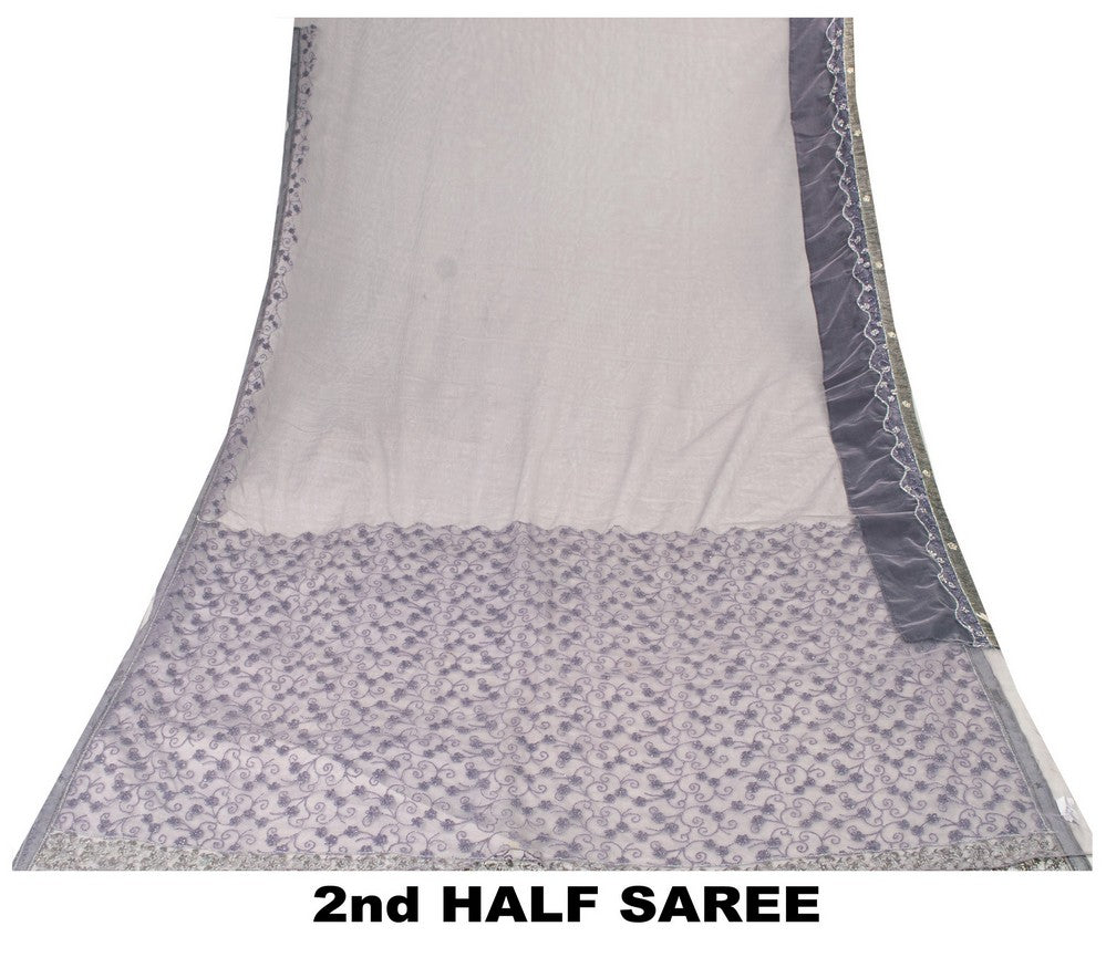 Sanskriti Vintage Lavender Net Saree Hand Embroidered Zardozi Sari 5+YD Fabric