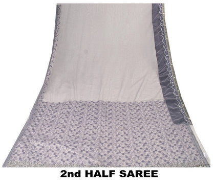 Sanskriti Vintage Lavender Net Saree Hand Embroidered Zardozi Sari 5+YD Fabric
