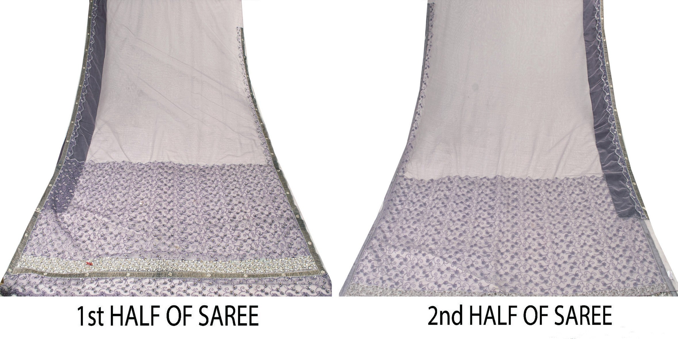 Sanskriti Vintage Lavender Net Saree Hand Embroidered Zardozi Sari 5+YD Fabric