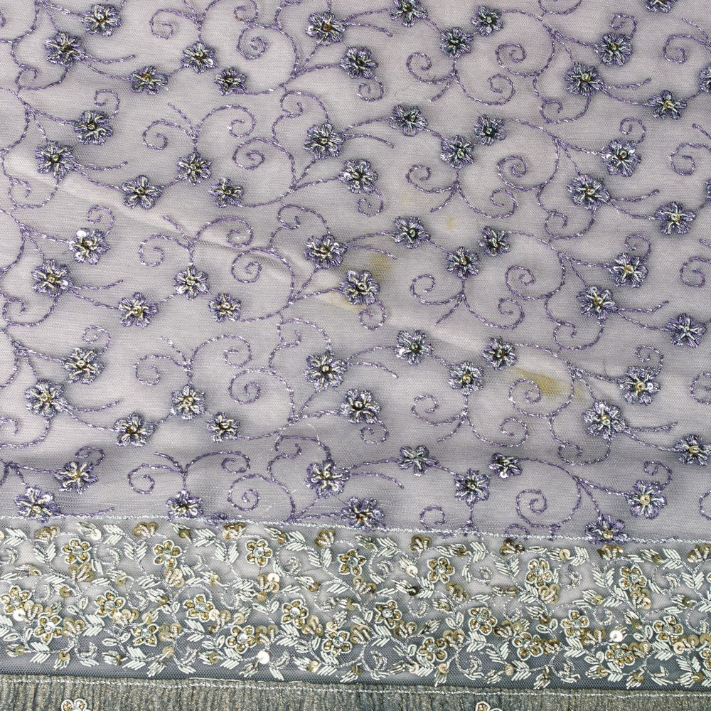 Sanskriti Vintage Lavender Net Saree Hand Embroidered Zardozi Sari 5+YD Fabric