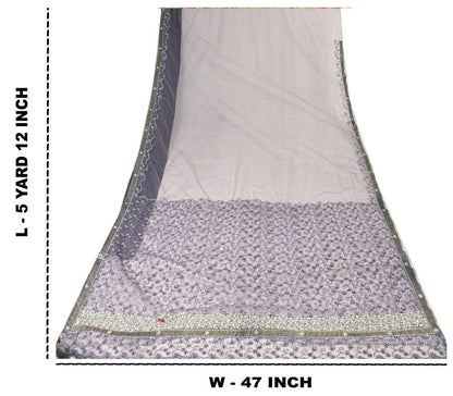 Sanskriti Vintage Lavender Net Saree Hand Embroidered Zardozi Sari 5+YD Fabric