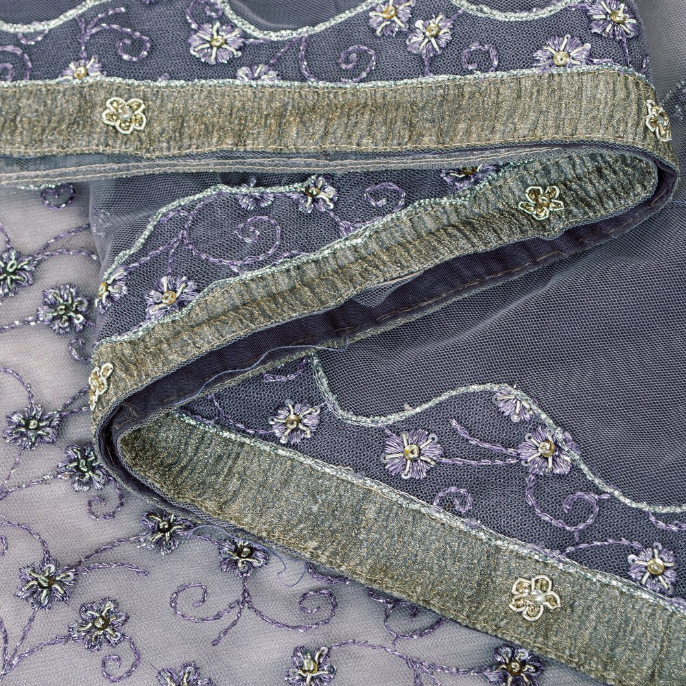 Sanskriti Vintage Lavender Net Saree Hand Embroidered Zardozi Sari 5+YD Fabric