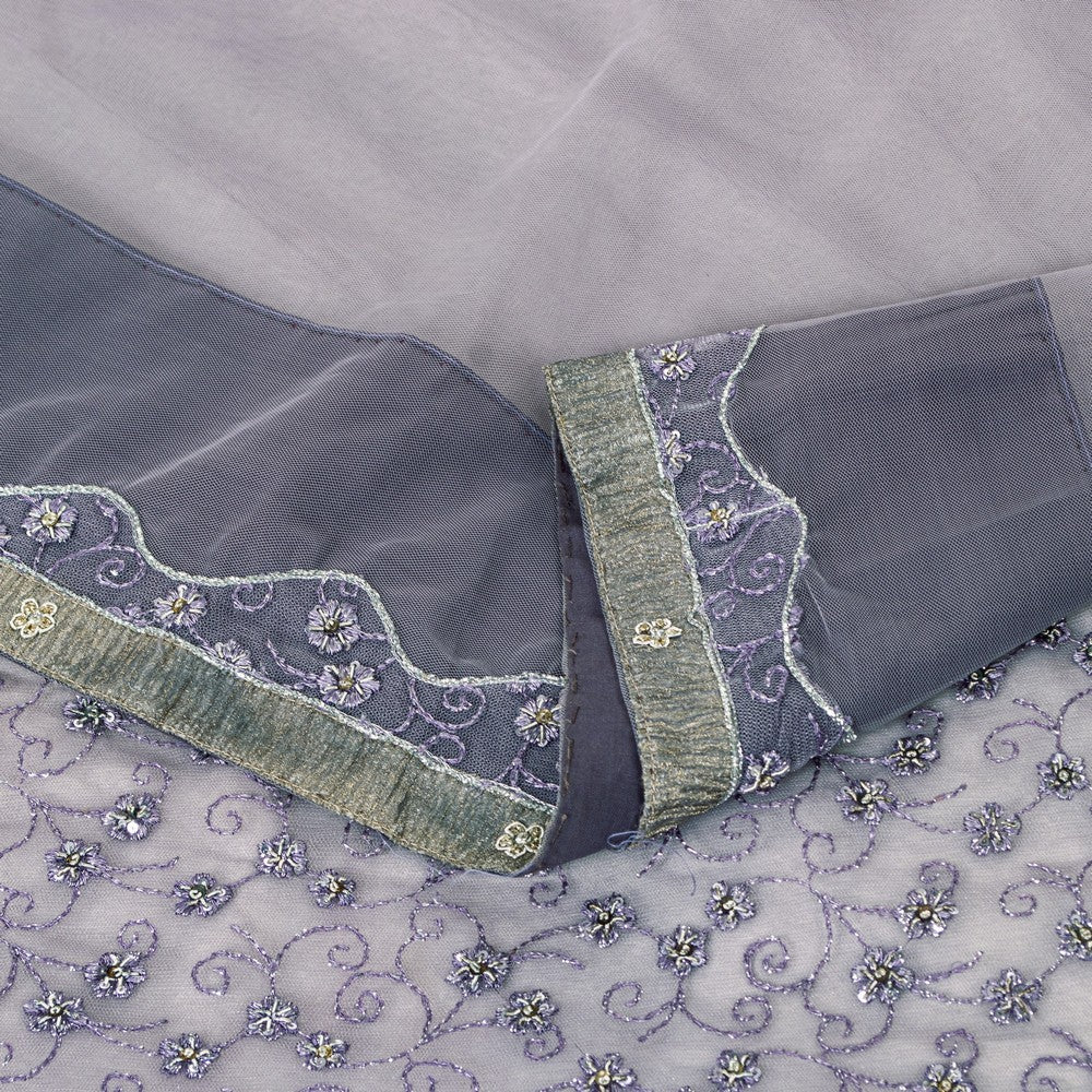 Sanskriti Vintage Lavender Net Saree Hand Embroidered Zardozi Sari 5+YD Fabric