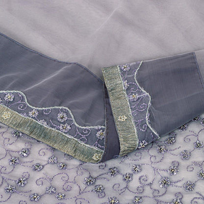 Sanskriti Vintage Lavender Net Saree Hand Embroidered Zardozi Sari 5+YD Fabric