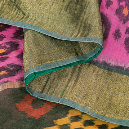Sanskriti Vintage Pink Cotton Silk Saree Ikat Hand Woven Sambhalpuri 5+YD Fabric