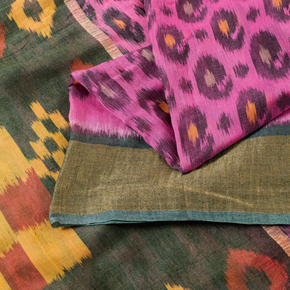 Sanskriti Vintage Pink Cotton Silk Saree Ikat Hand Woven Sambhalpuri 5+YD Fabric