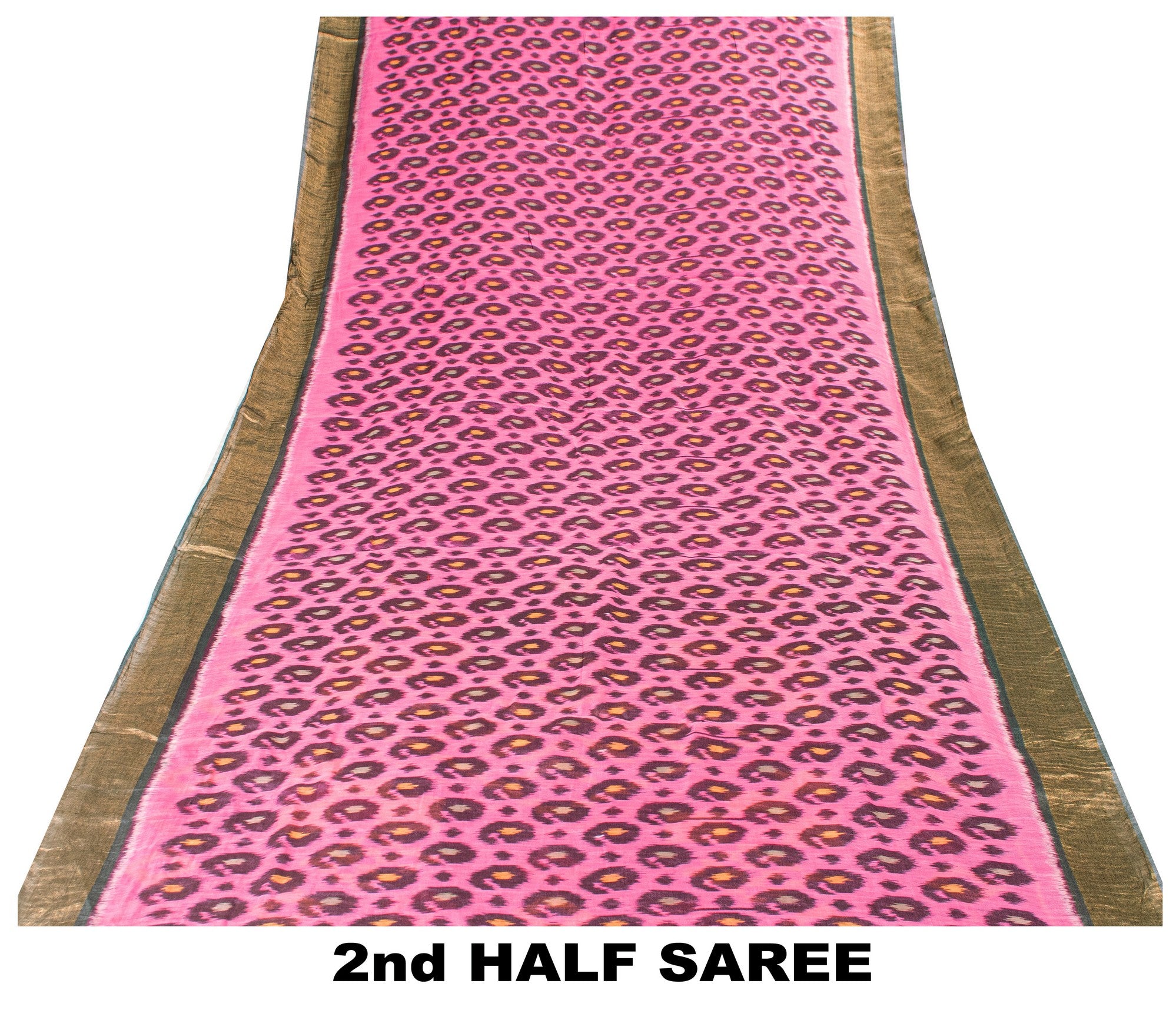 Sanskriti Vintage Pink Cotton Silk Saree Ikat Hand Woven Sambhalpuri 5+YD Fabric