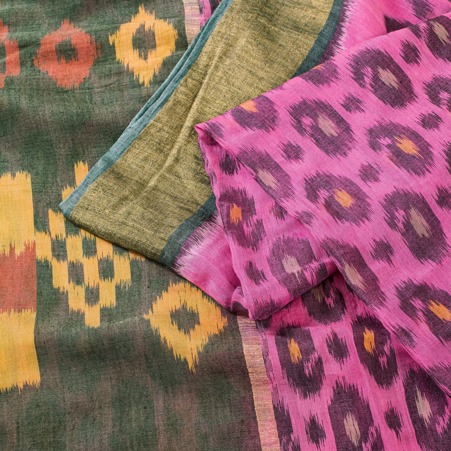 Sanskriti Vintage Pink Cotton Silk Saree Ikat Hand Woven Sambhalpuri 5+YD Fabric