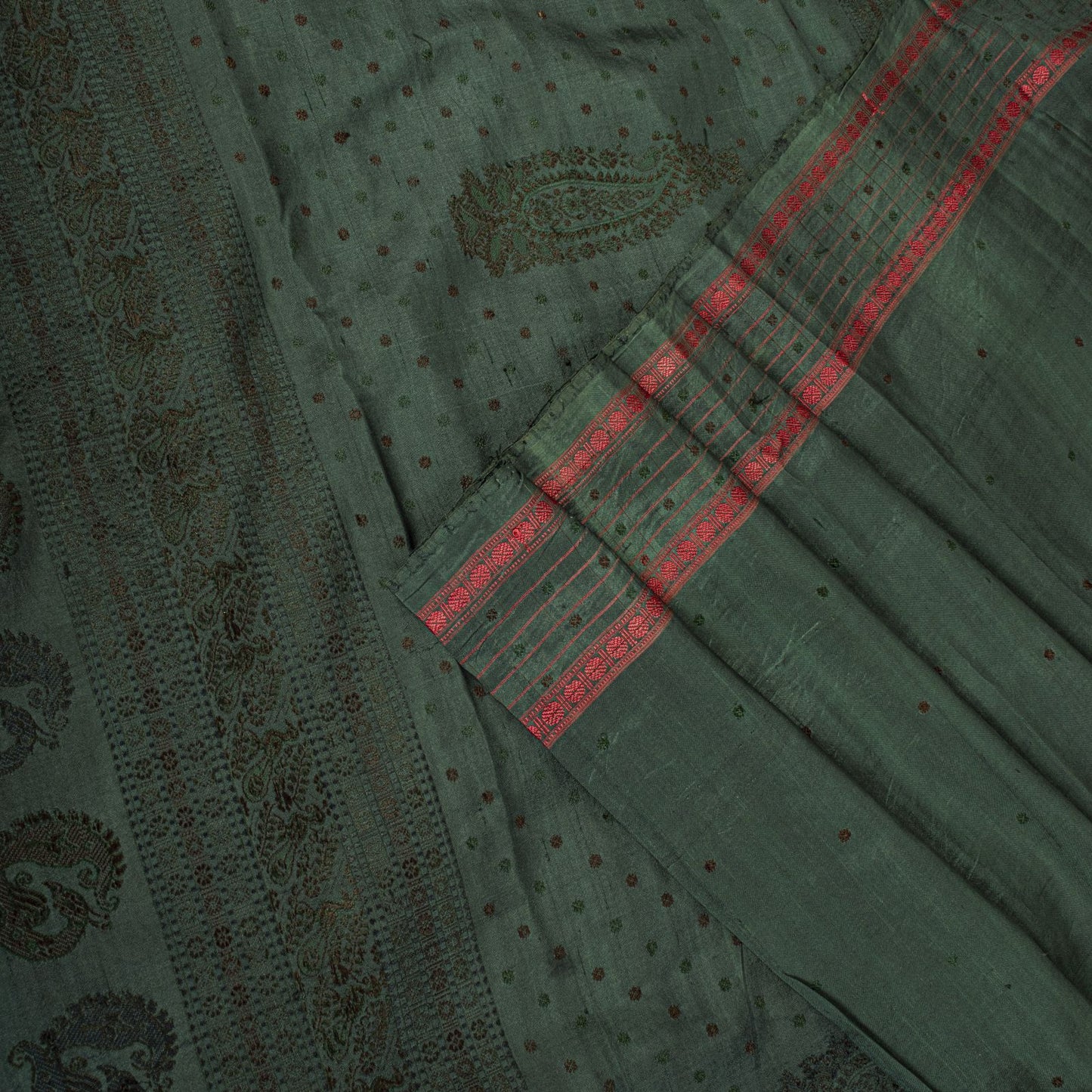 Sanskriti Vintage Saree Green Pure Silk Peacock Hand Woven Bengali Sari Fabric