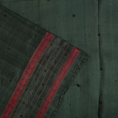 Sanskriti Vintage Saree Green Pure Silk Peacock Hand Woven Bengali Sari Fabric