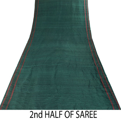 Sanskriti Vintage Saree Green Pure Silk Peacock Hand Woven Bengali Sari Fabric