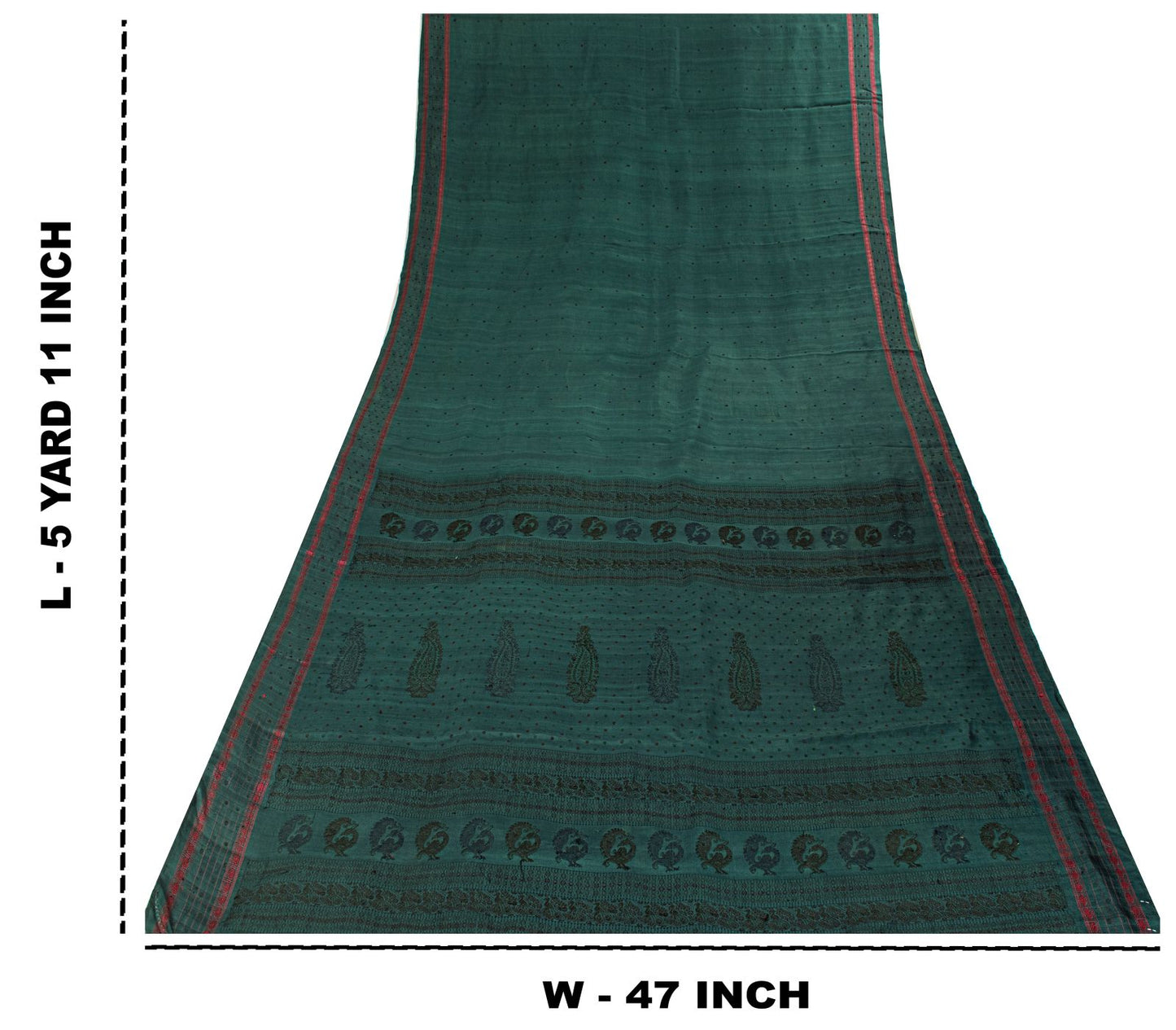 Sanskriti Vintage Saree Green Pure Silk Peacock Hand Woven Bengali Sari Fabric