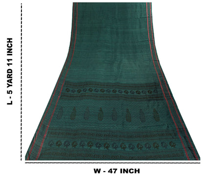 Sanskriti Vintage Saree Green Pure Silk Peacock Hand Woven Bengali Sari Fabric