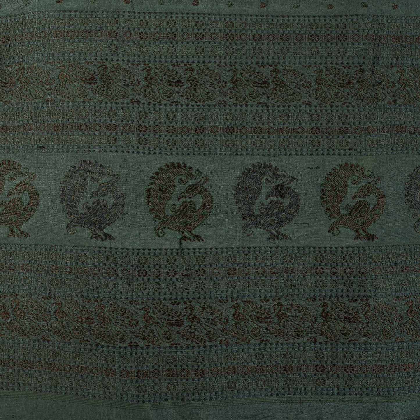 Sanskriti Vintage Saree Green Pure Silk Peacock Hand Woven Bengali Sari Fabric
