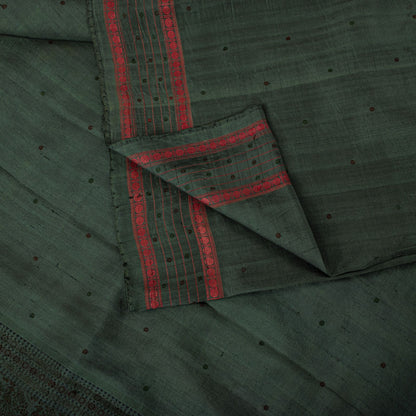 Sanskriti Vintage Saree Green Pure Silk Peacock Hand Woven Bengali Sari Fabric