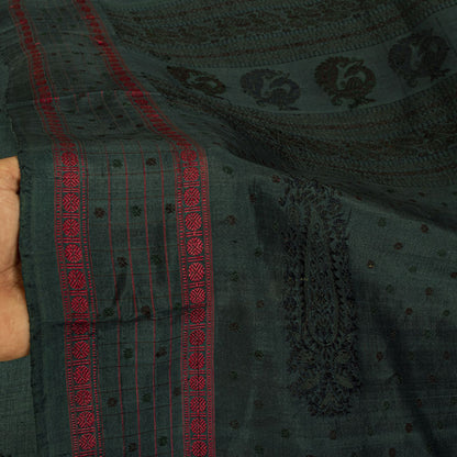 Sanskriti Vintage Saree Green Pure Silk Peacock Hand Woven Bengali Sari Fabric