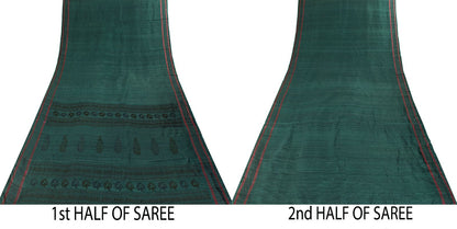 Sanskriti Vintage Saree Green Pure Silk Peacock Hand Woven Bengali Sari Fabric