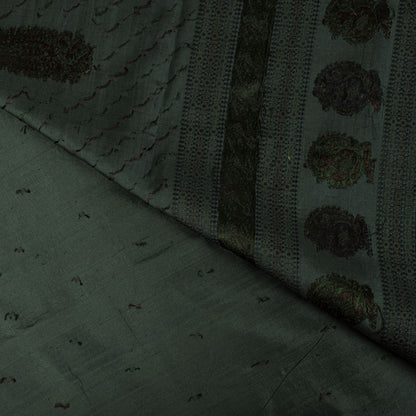 Sanskriti Vintage Saree Green Pure Silk Peacock Hand Woven Bengali Sari Fabric