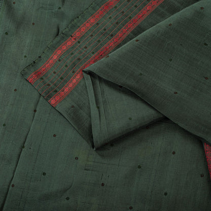 Sanskriti Vintage Saree Green Pure Silk Peacock Hand Woven Bengali Sari Fabric