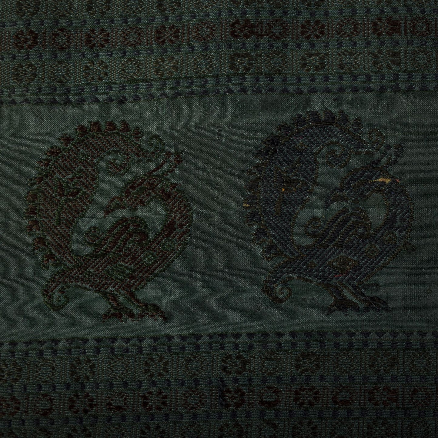 Sanskriti Vintage Saree Green Pure Silk Peacock Hand Woven Bengali Sari Fabric