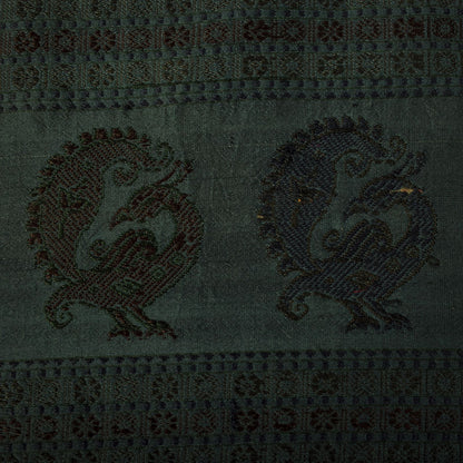 Sanskriti Vintage Saree Green Pure Silk Peacock Hand Woven Bengali Sari Fabric