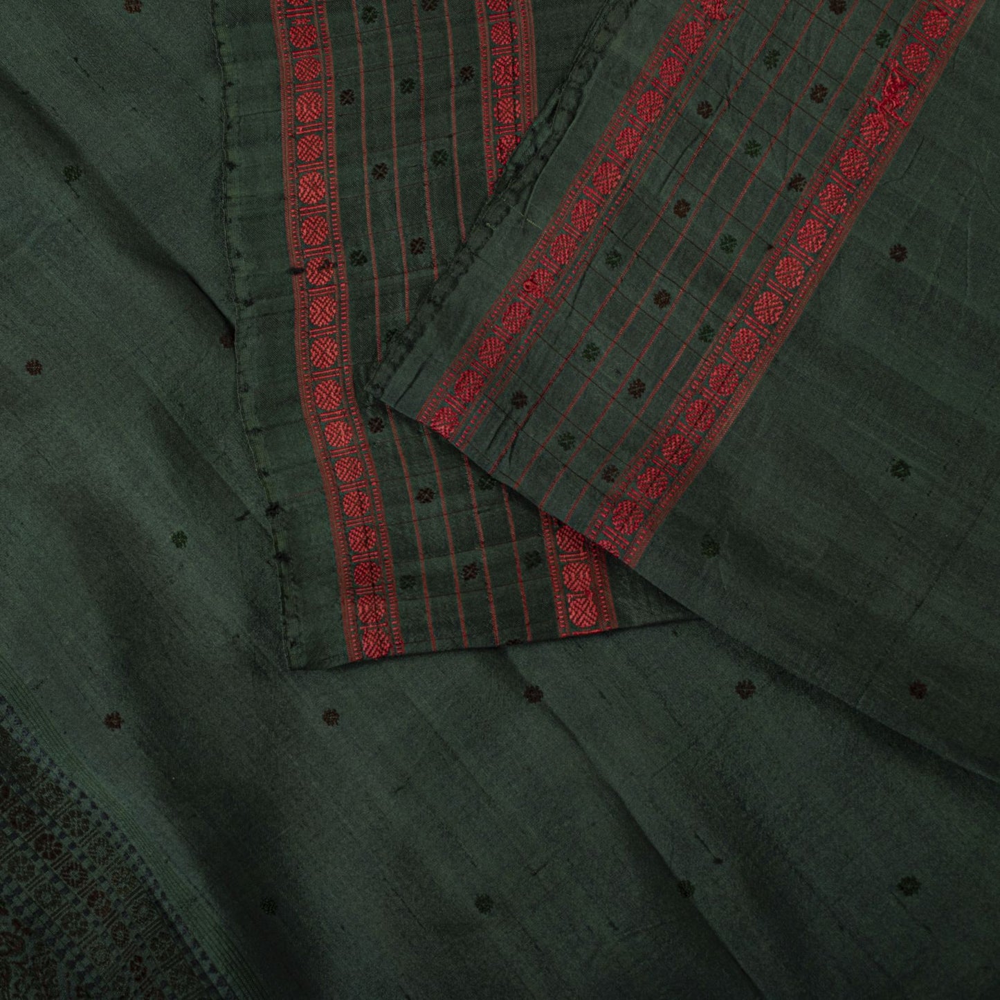 Sanskriti Vintage Saree Green Pure Silk Peacock Hand Woven Bengali Sari Fabric