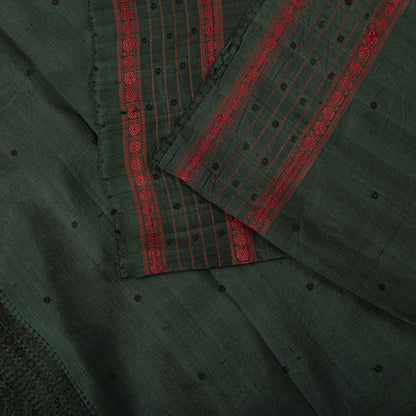 Sanskriti Vintage Saree Green Pure Silk Peacock Hand Woven Bengali Sari Fabric