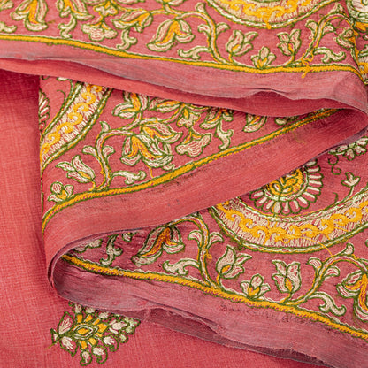 Sanskriti Vintage Pink Pure Silk Saree Hand Embroidered Suzani Sari 5+ YD Fabric