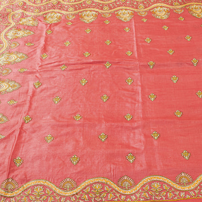 Sanskriti Vintage Pink Pure Silk Saree Hand Embroidered Suzani Sari 5+ YD Fabric