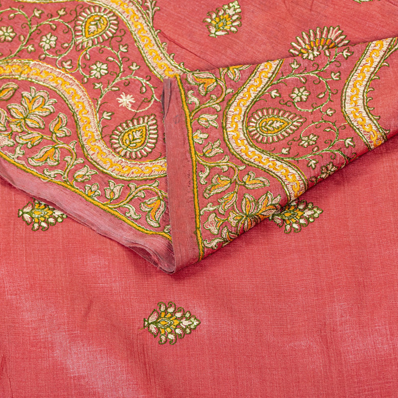 Sanskriti Vintage Pink Pure Silk Saree Hand Embroidered Suzani Sari 5+ YD Fabric