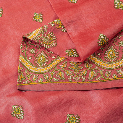 Sanskriti Vintage Pink Pure Silk Saree Hand Embroidered Suzani Sari 5+ YD Fabric