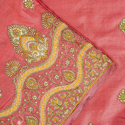 Sanskriti Vintage Pink Pure Silk Saree Hand Embroidered Suzani Sari 5+ YD Fabric
