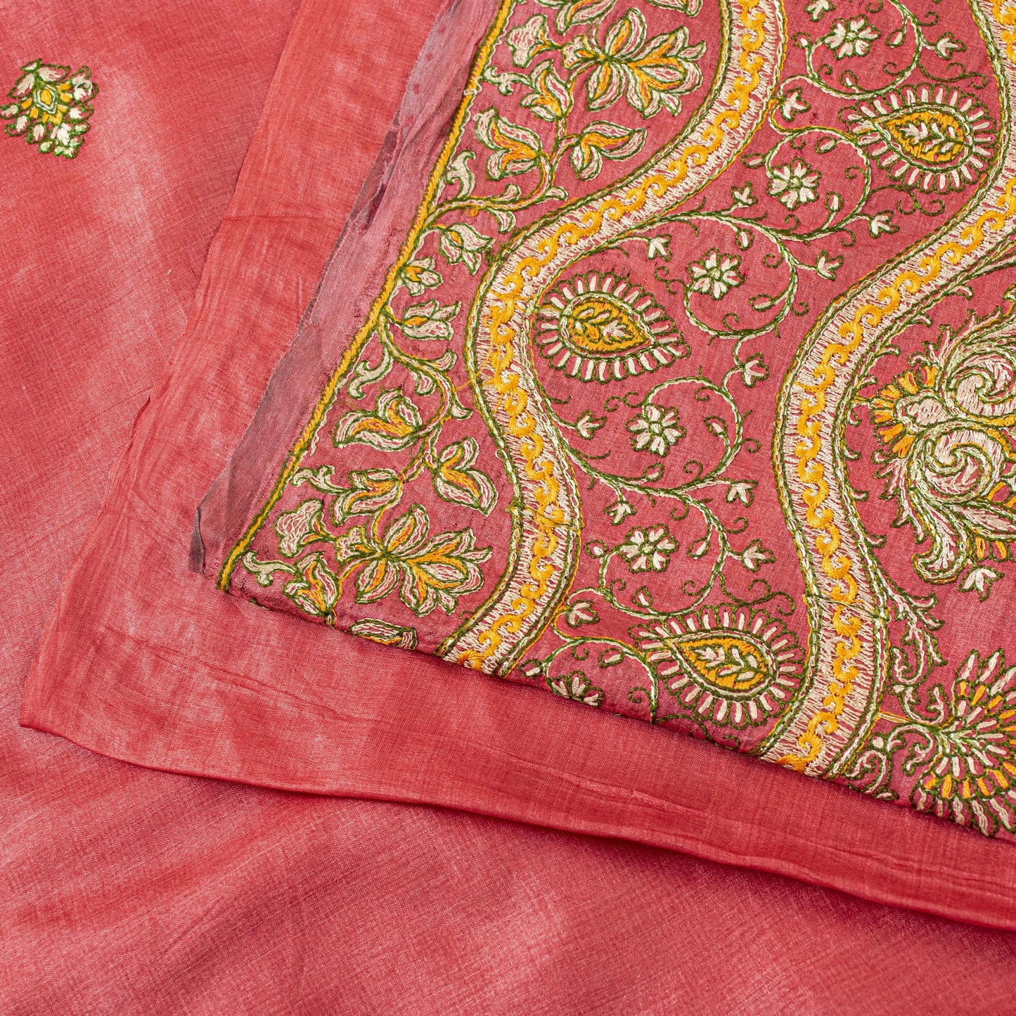 Sanskriti Vintage Pink Pure Silk Saree Hand Embroidered Suzani Sari 5+ YD Fabric