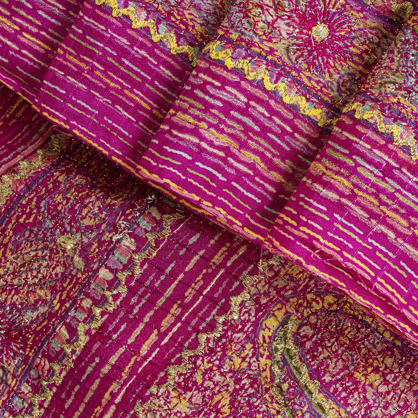 Sanskriti Vintage Saree Pink Pure Silk Paisley Embroidered Sari 6+YDCraft Fabric