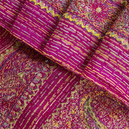 Sanskriti Vintage Saree Pink Pure Silk Paisley Embroidered Sari 6+YDCraft Fabric