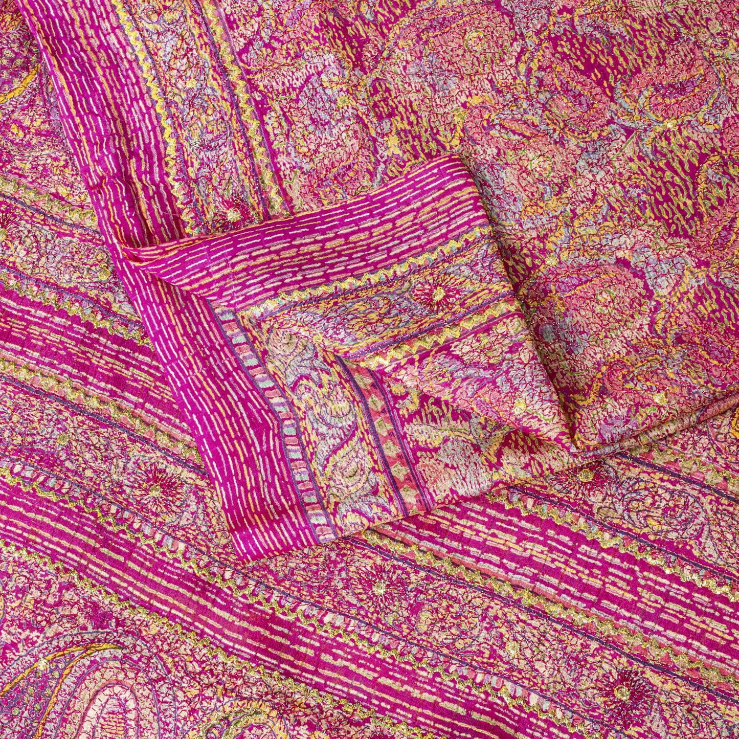 Sanskriti Vintage Saree Pink Pure Silk Paisley Embroidered Sari 6+YDCraft Fabric