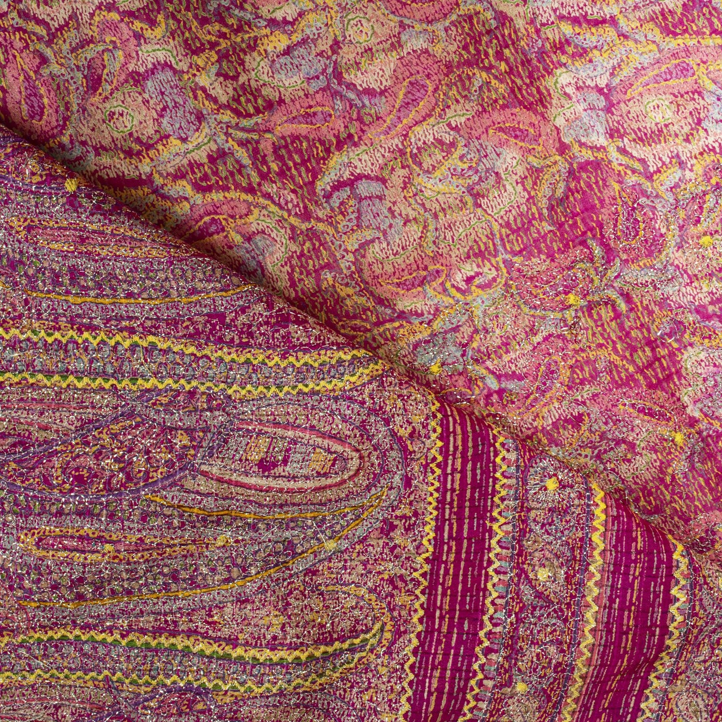 Sanskriti Vintage Saree Pink Pure Silk Paisley Embroidered Sari 6+YDCraft Fabric