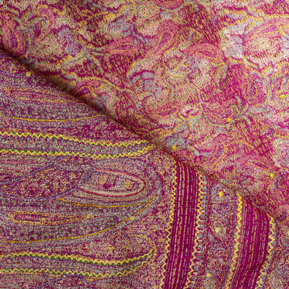 Sanskriti Vintage Saree Pink Pure Silk Paisley Embroidered Sari 6+YDCraft Fabric