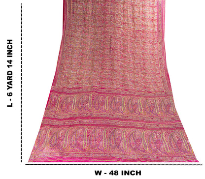 Sanskriti Vintage Saree Pink Pure Silk Paisley Embroidered Sari 6+YDCraft Fabric