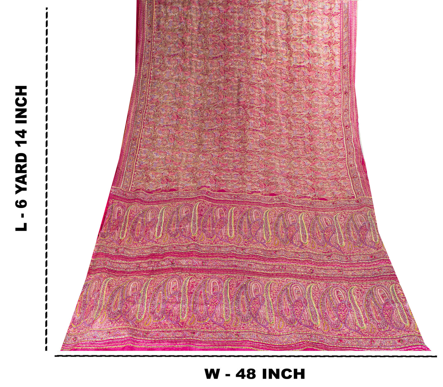 Sanskriti Vintage Saree Pink Pure Silk Paisley Embroidered Sari 6+YDCraft Fabric