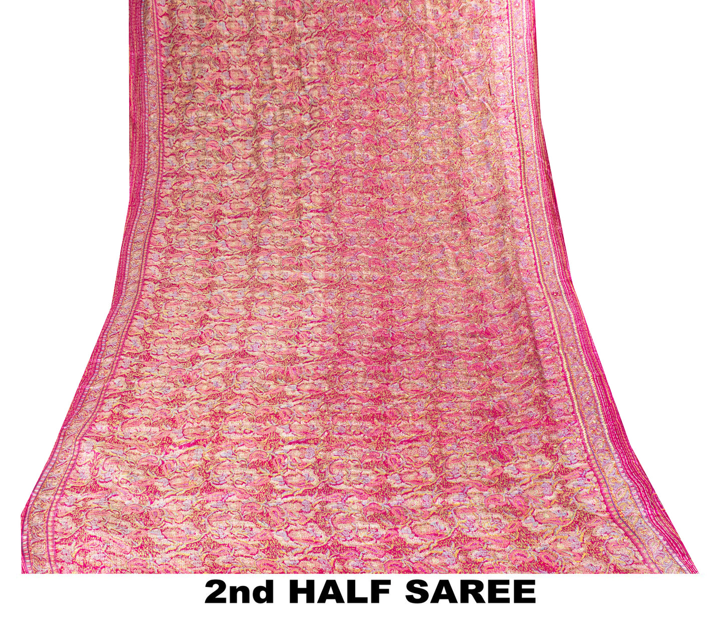 Sanskriti Vintage Saree Pink Pure Silk Paisley Embroidered Sari 6+YDCraft Fabric