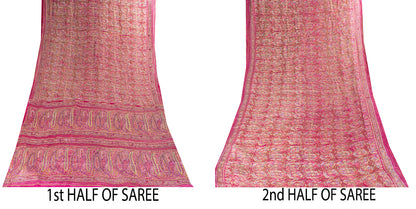 Sanskriti Vintage Saree Pink Pure Silk Paisley Embroidered Sari 6+YDCraft Fabric