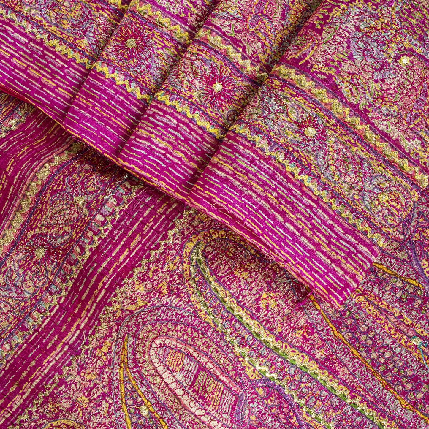 Sanskriti Vintage Saree Pink Pure Silk Paisley Embroidered Sari 6+YDCraft Fabric