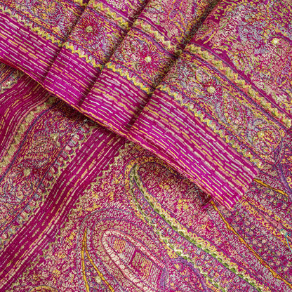 Sanskriti Vintage Saree Pink Pure Silk Paisley Embroidered Sari 6+YDCraft Fabric