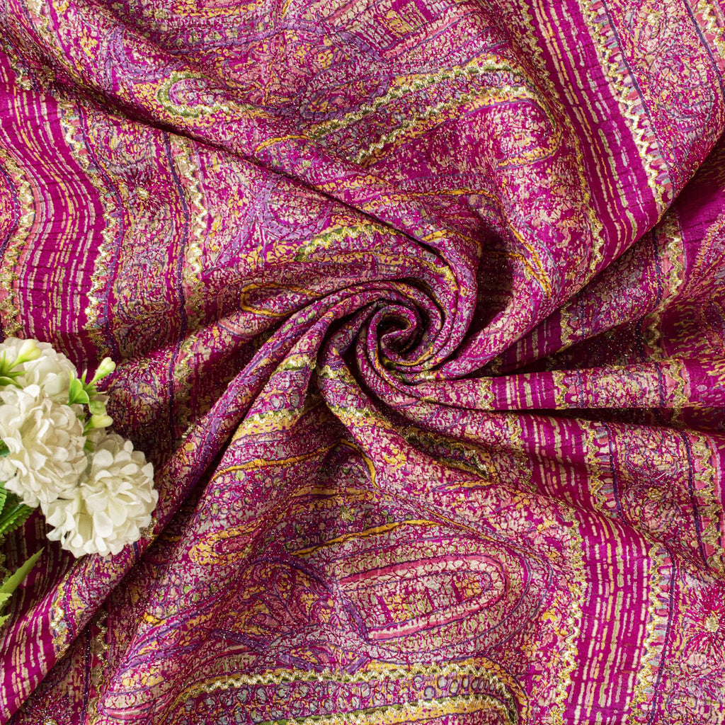 Sanskriti Vintage Saree Pink Pure Silk Paisley Embroidered Sari 6+YDCraft Fabric