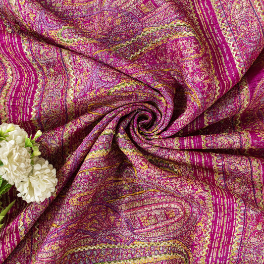 Sanskriti Vintage Saree Pink Pure Silk Paisley Embroidered Sari 6+YDCraft Fabric