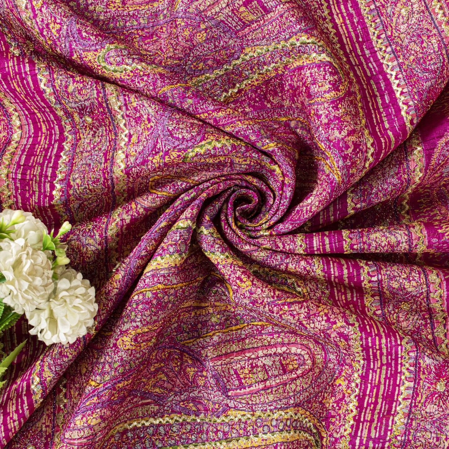 Sanskriti Vintage Saree Pink Pure Silk Paisley Embroidered Sari 6+YDCraft Fabric