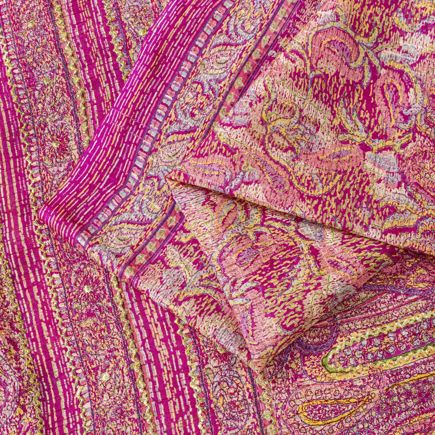 Sanskriti Vintage Saree Pink Pure Silk Paisley Embroidered Sari 6+YDCraft Fabric