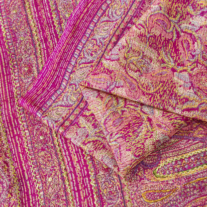 Sanskriti Vintage Saree Pink Pure Silk Paisley Embroidered Sari 6+YDCraft Fabric